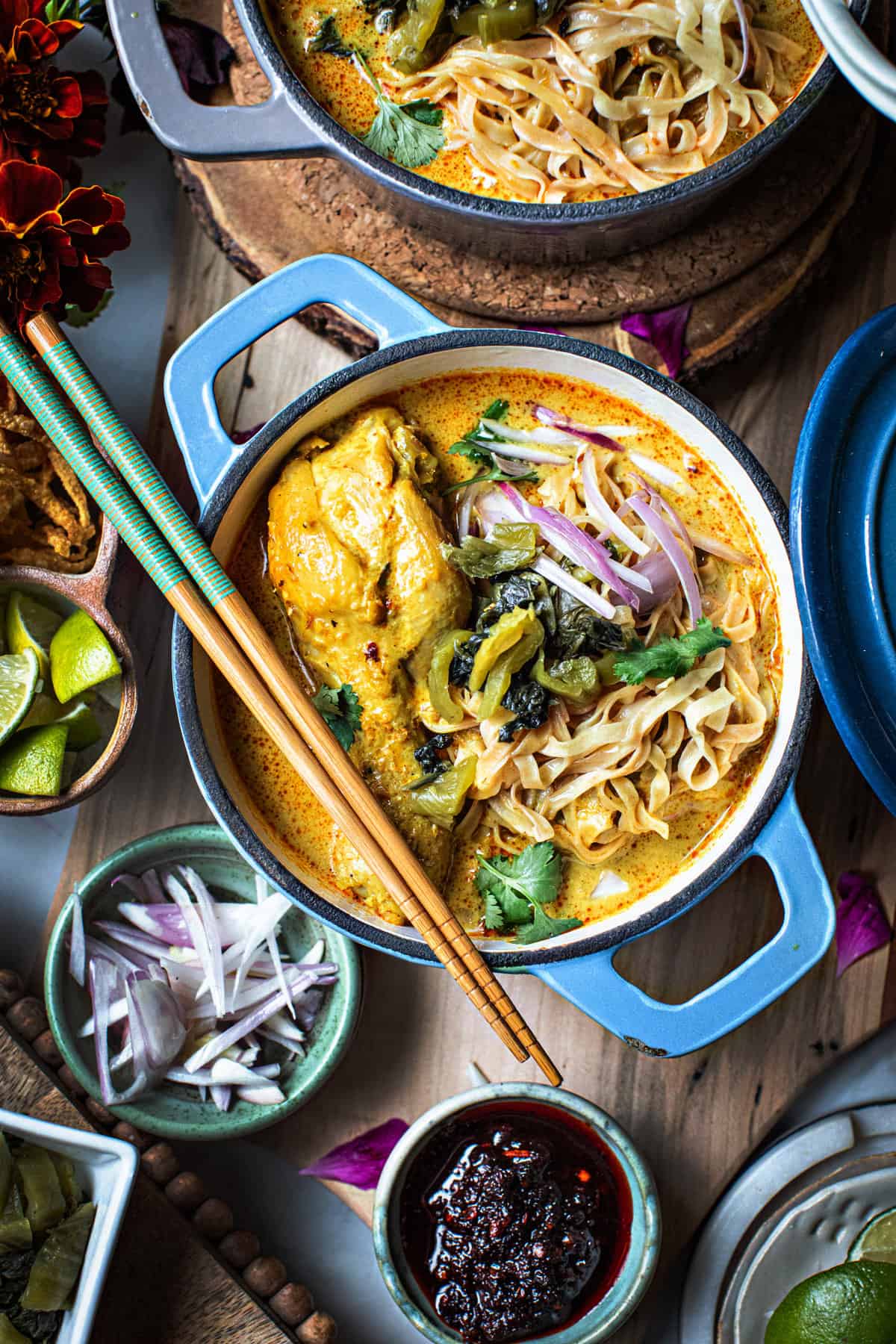 thai kao soi noodles in a bowl on the table.