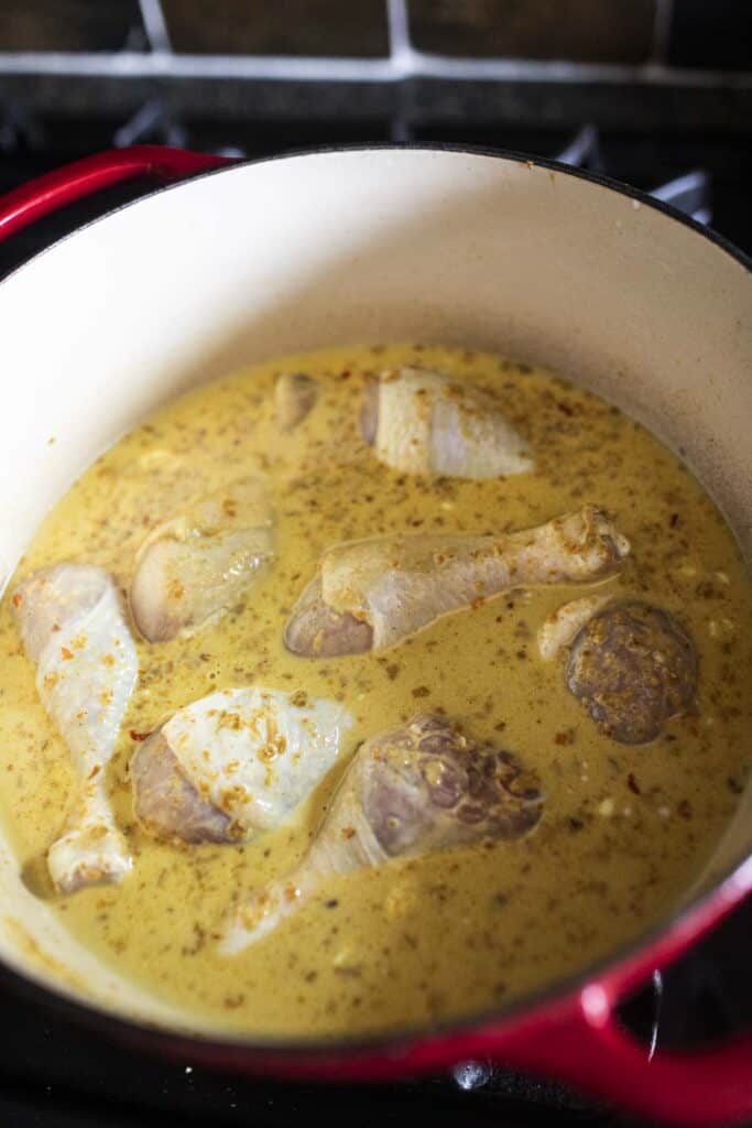 A pot of Kao Soi curry broth. 