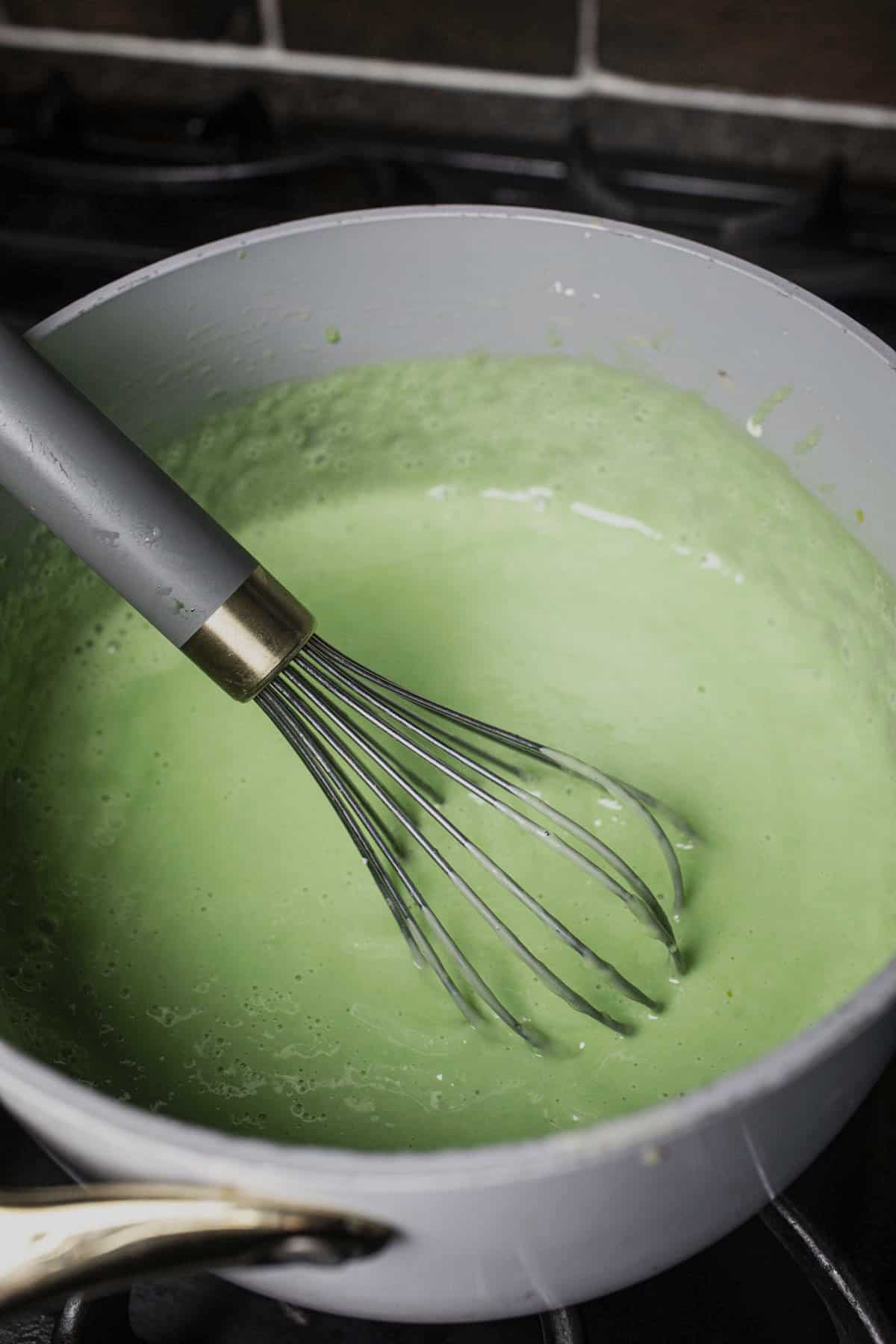 creamy Pandan mixture in a pot.