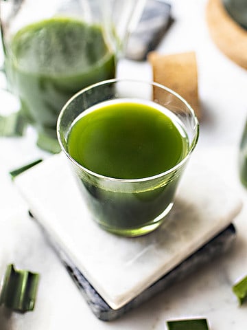 green pandan juice in a glass jar.