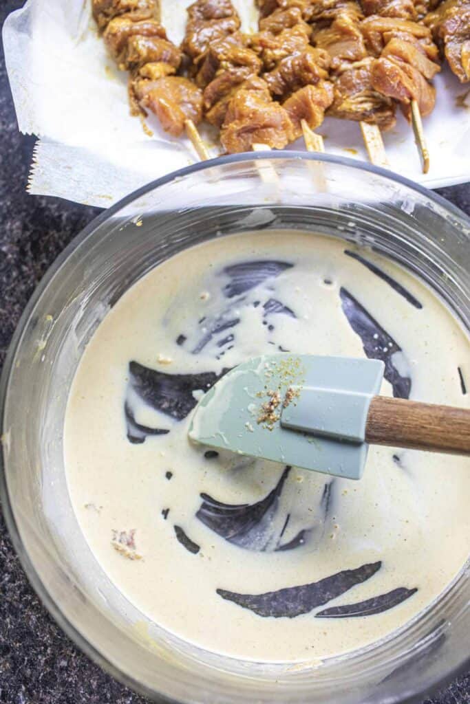 coconut milk in a bowl for satay. 