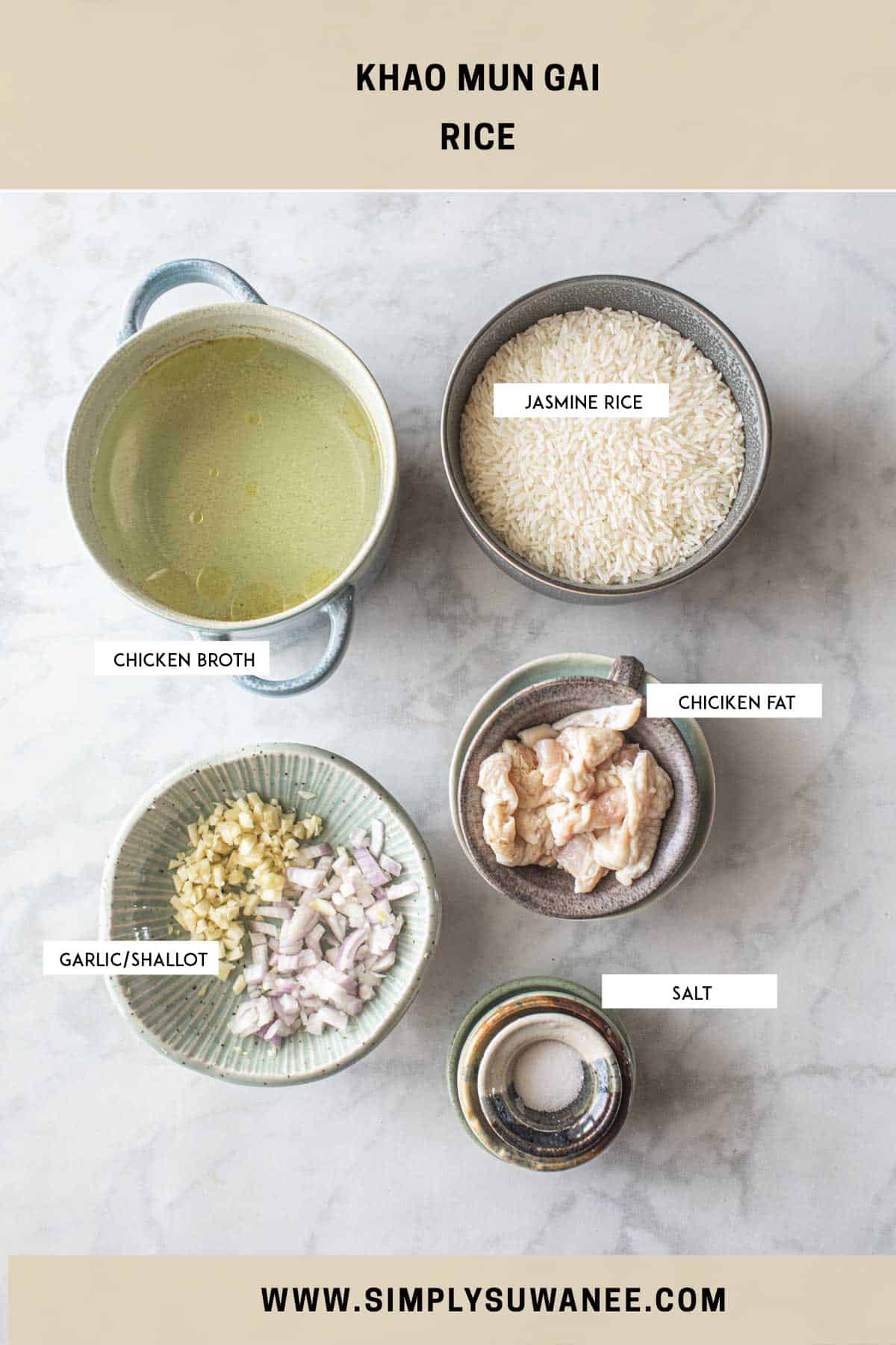 Khao Mun Gai rice ingredients on a table. 