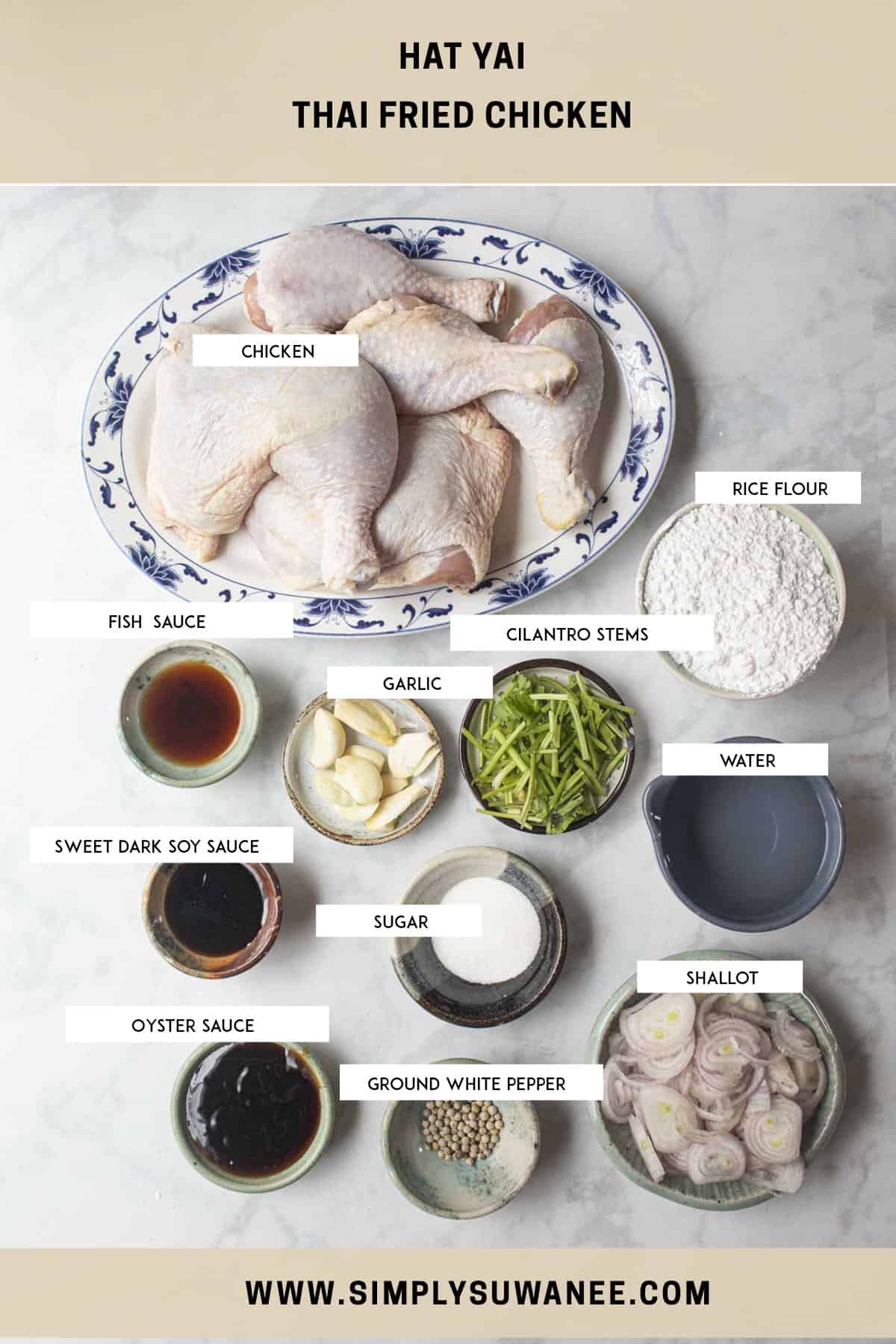 Ingredients for thai fried chicken on a table. 