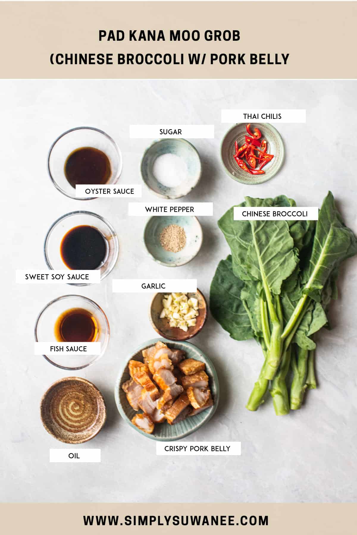 Ingredients for Chinese broccoli stir fry on the table. 