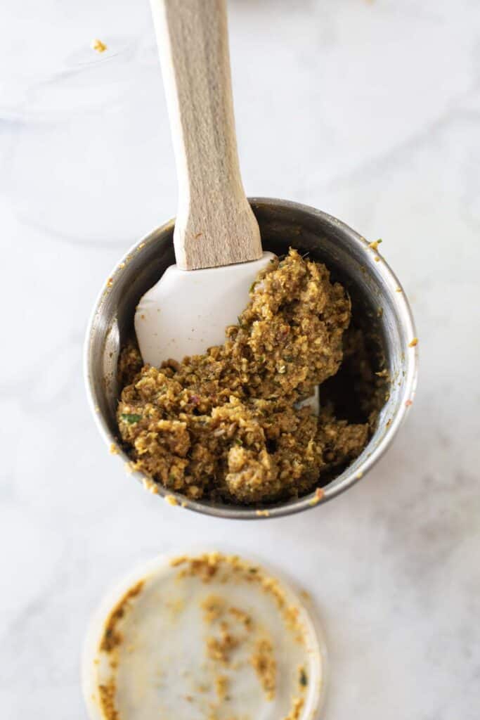 Curry paste in a spice grinder. 