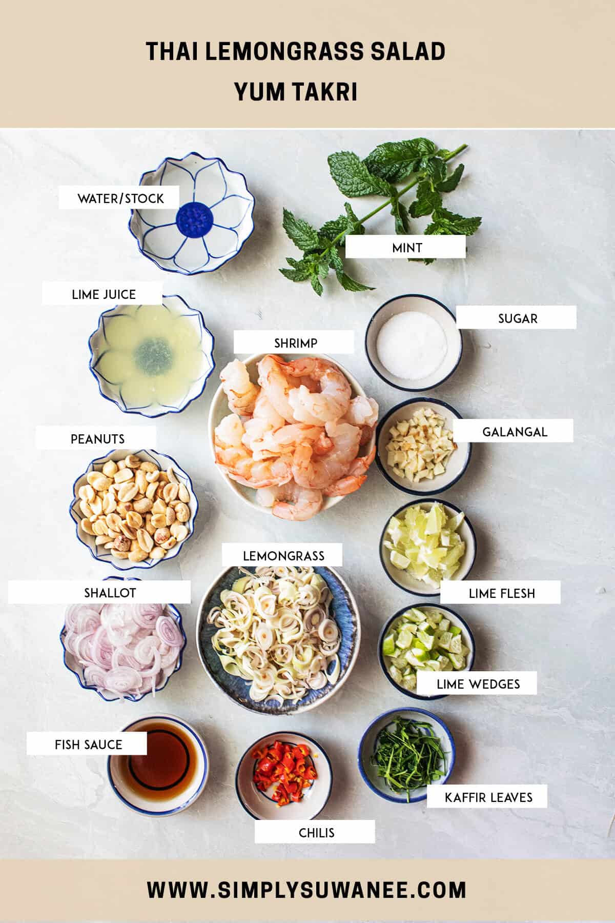 Labeled thai lemongrass salad on a talble.