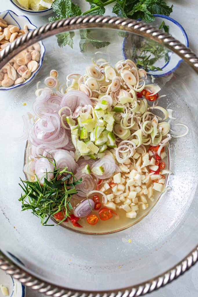 Thai lemongrass salad dressing in a bowl.