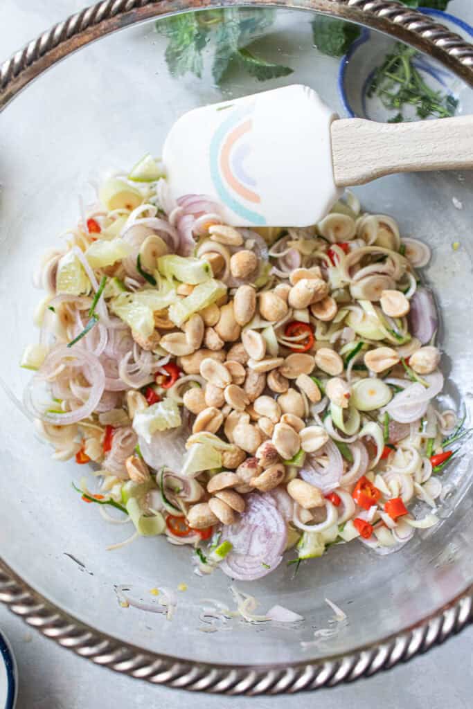 thai lemongrass salad in a bowl. 