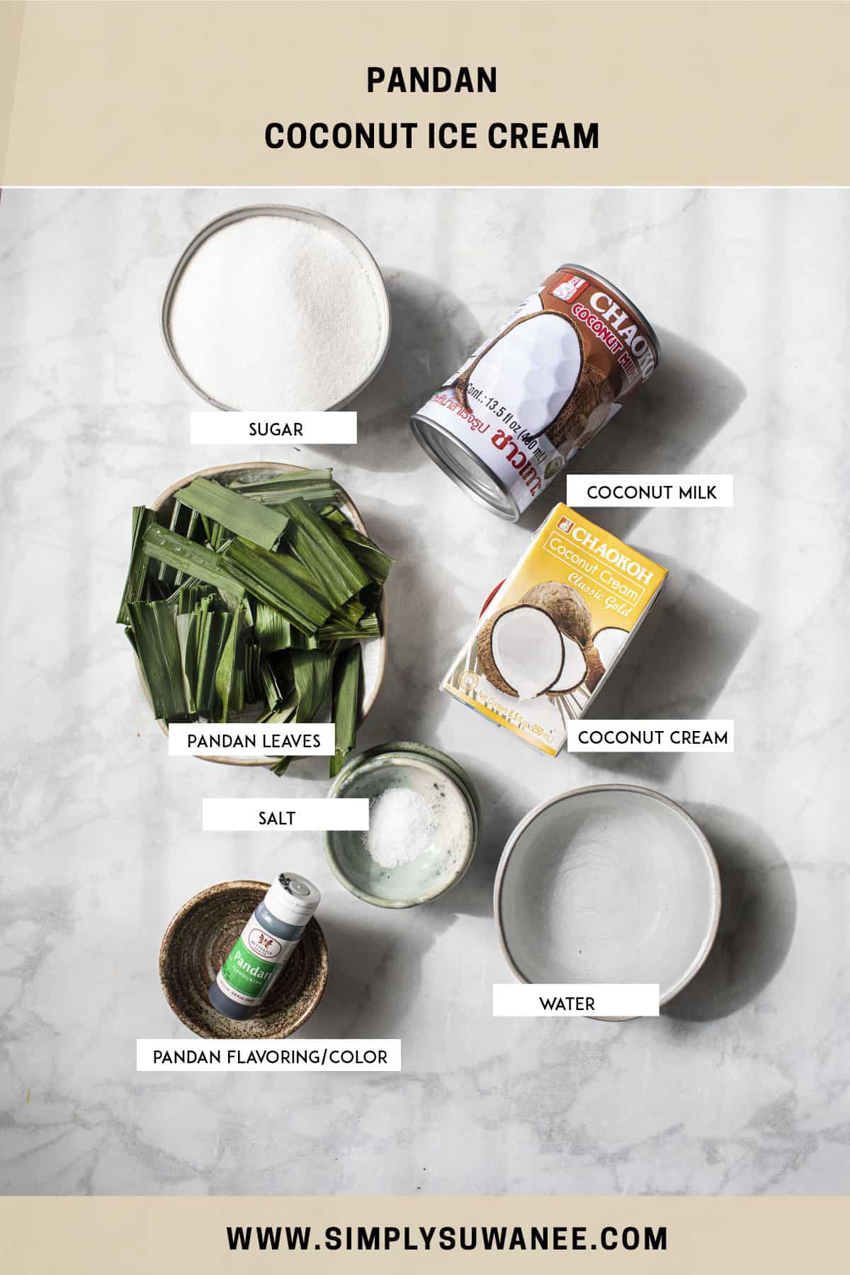 Ingredients for Pandan ice cream on a table.