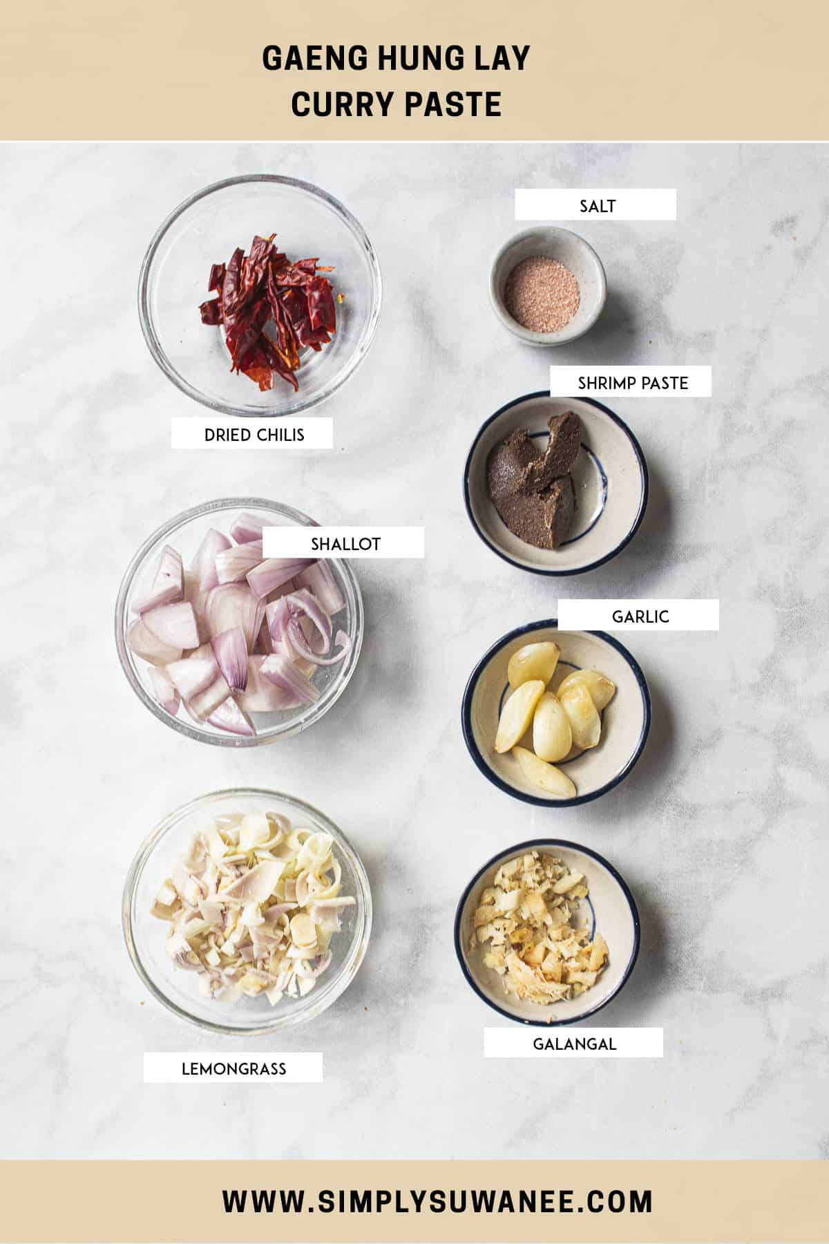 Hung Lay Curry paste ingredients on the table. 