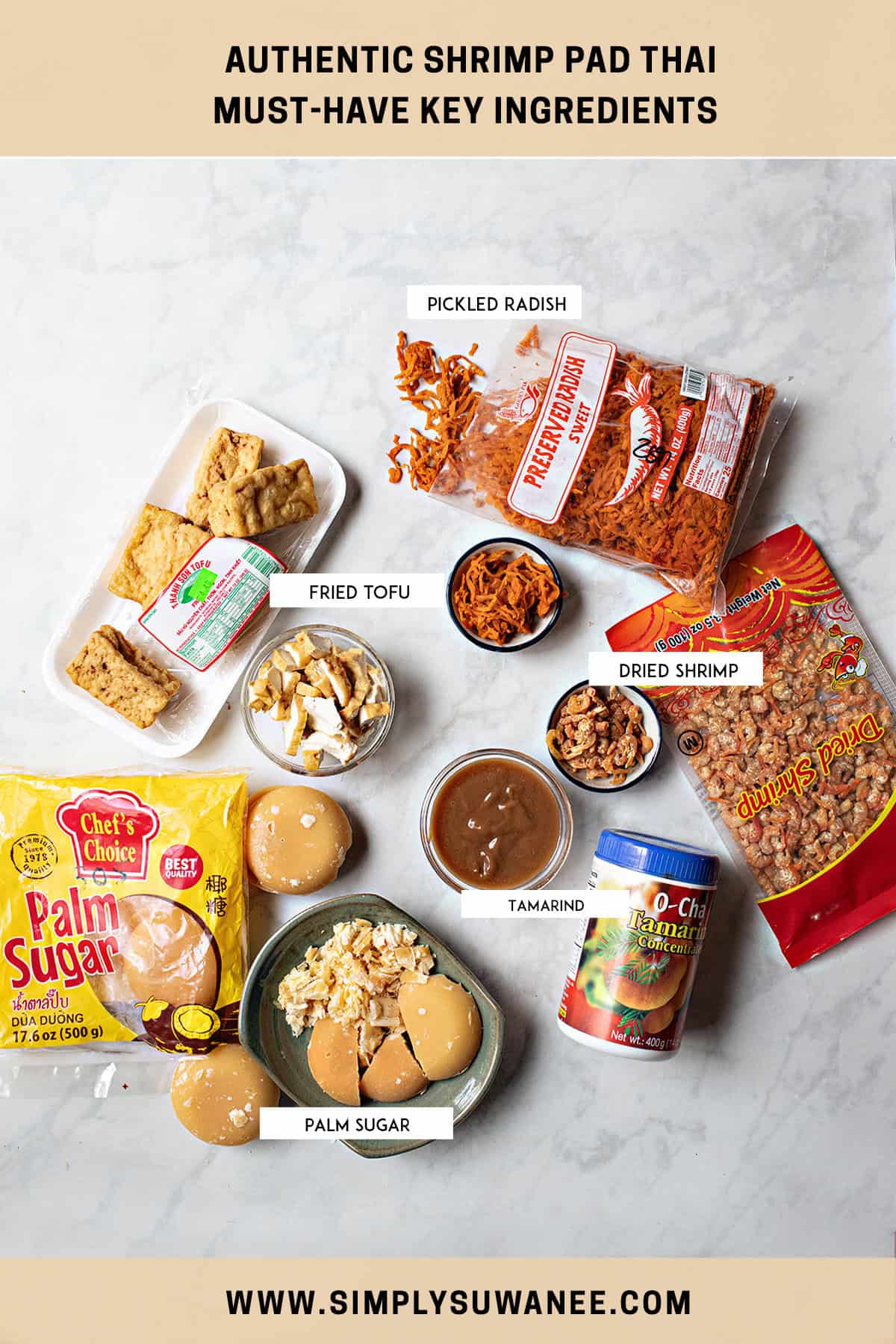 pad thai ingredients on a table. 