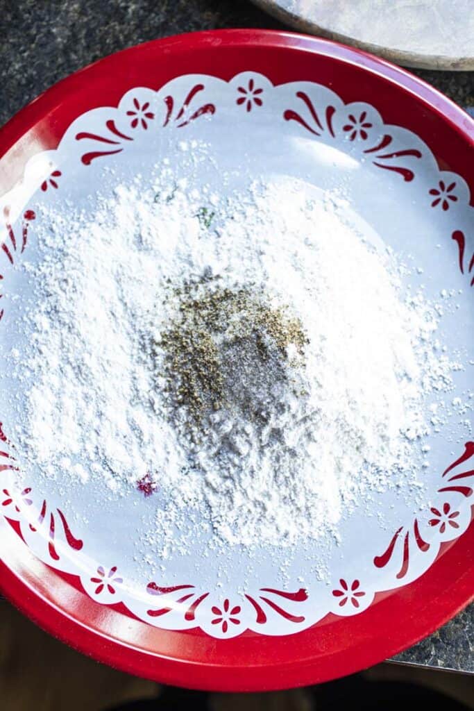Flour for salt and pepper lour on a platter.