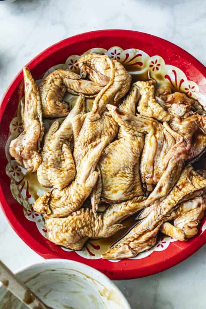 Marinated deboned chicken wings.