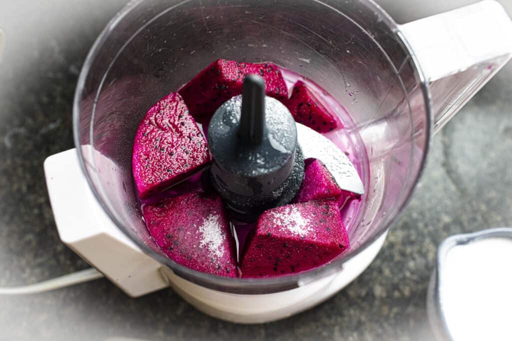 Dragon fruit in a food processor.