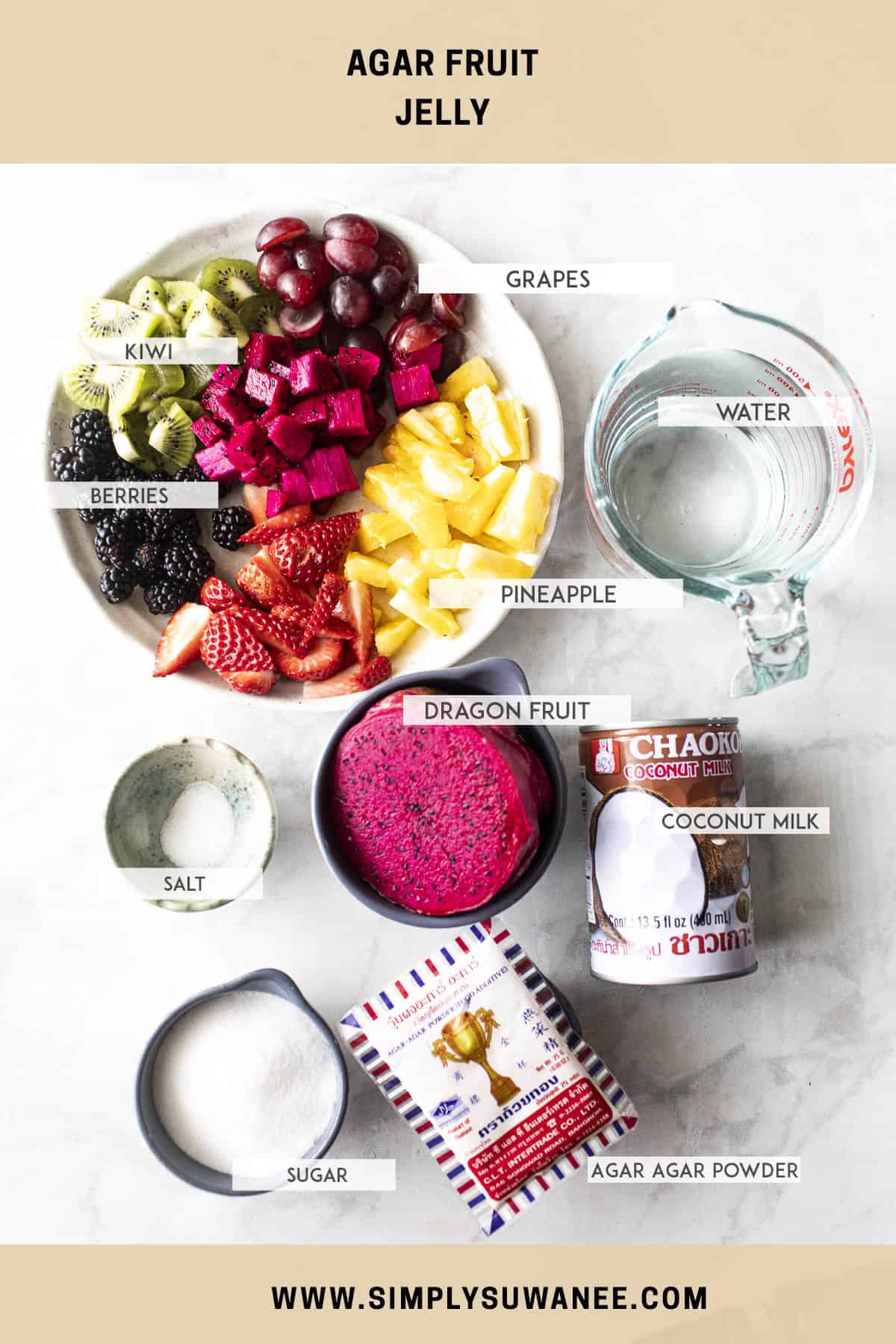 agar agar fruit jelly ingredients on a table. 