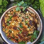 naem khao tod salad on a plate.