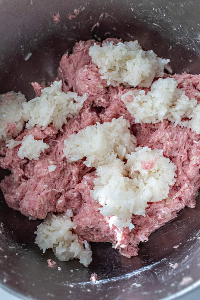 Ground pork with sticky rice. 