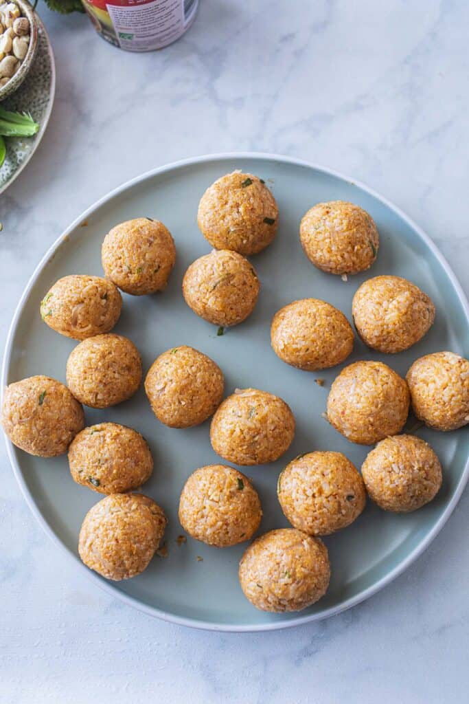 Crispy rice balls on a plate. 