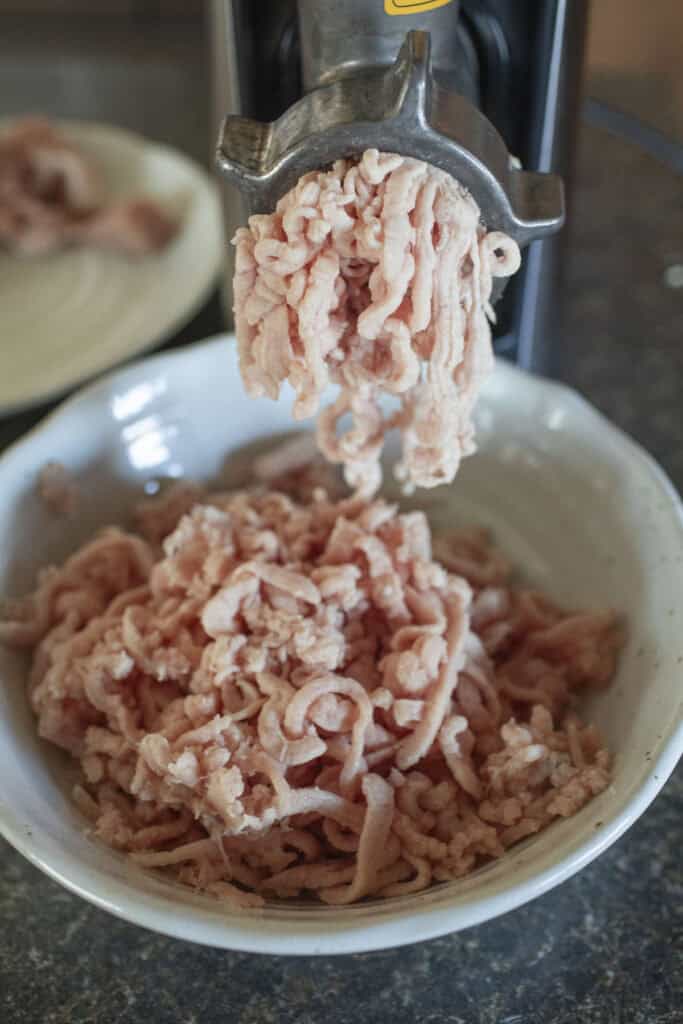 Ground pork from meat grinder.