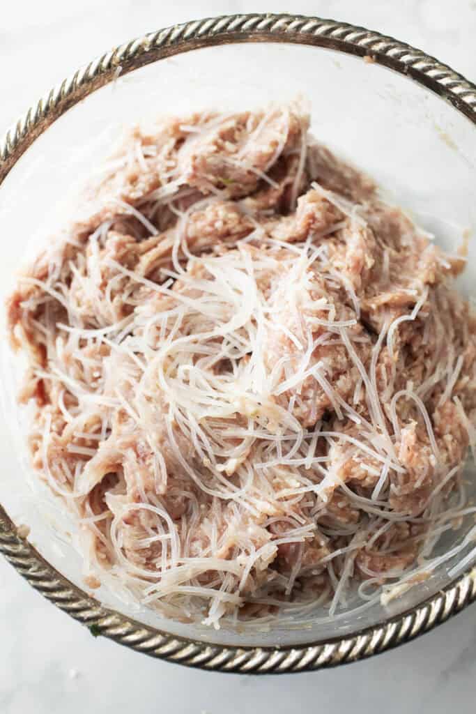 sai krok sausage with glass noodles mixture in a blow. 