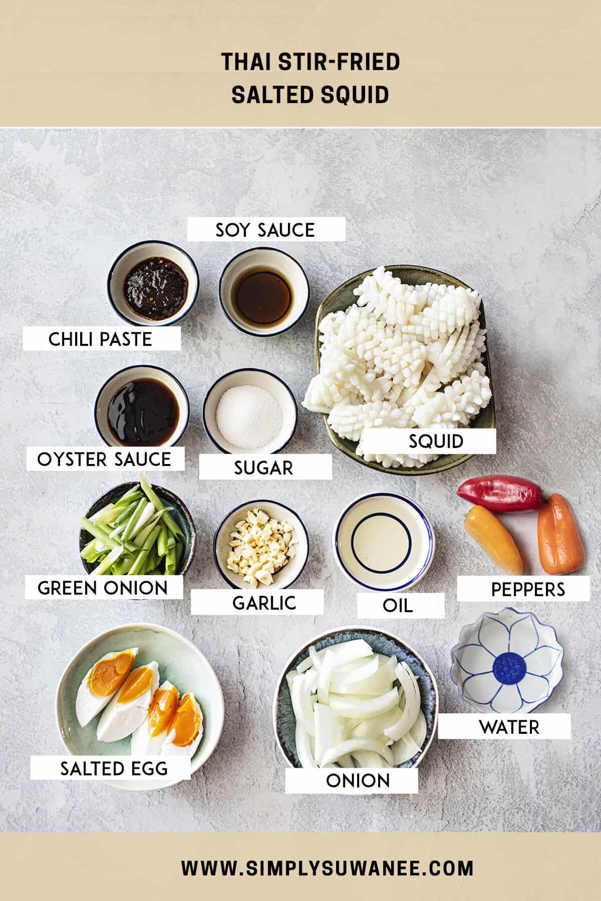 Ingredients for Stir-Fried Squid with Salted Egg.