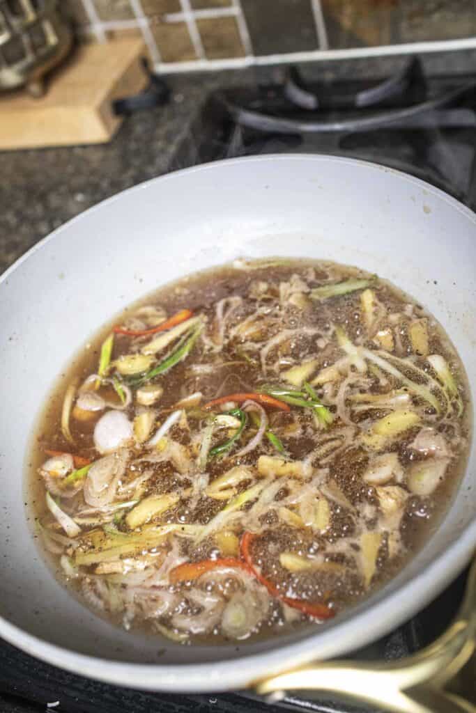 soy sauce mixture in a pan. 