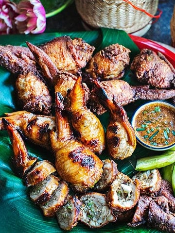 Thai stuffed chicken wings on a platter.