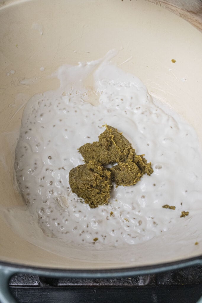 Coconut milk in a pot. 