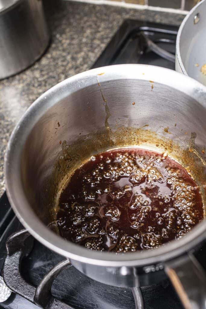 Caramelized pad thai sauce in a sauce pan. 