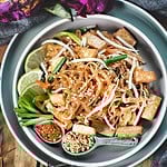 Vegetarian Pad Thai on a plate on the table.