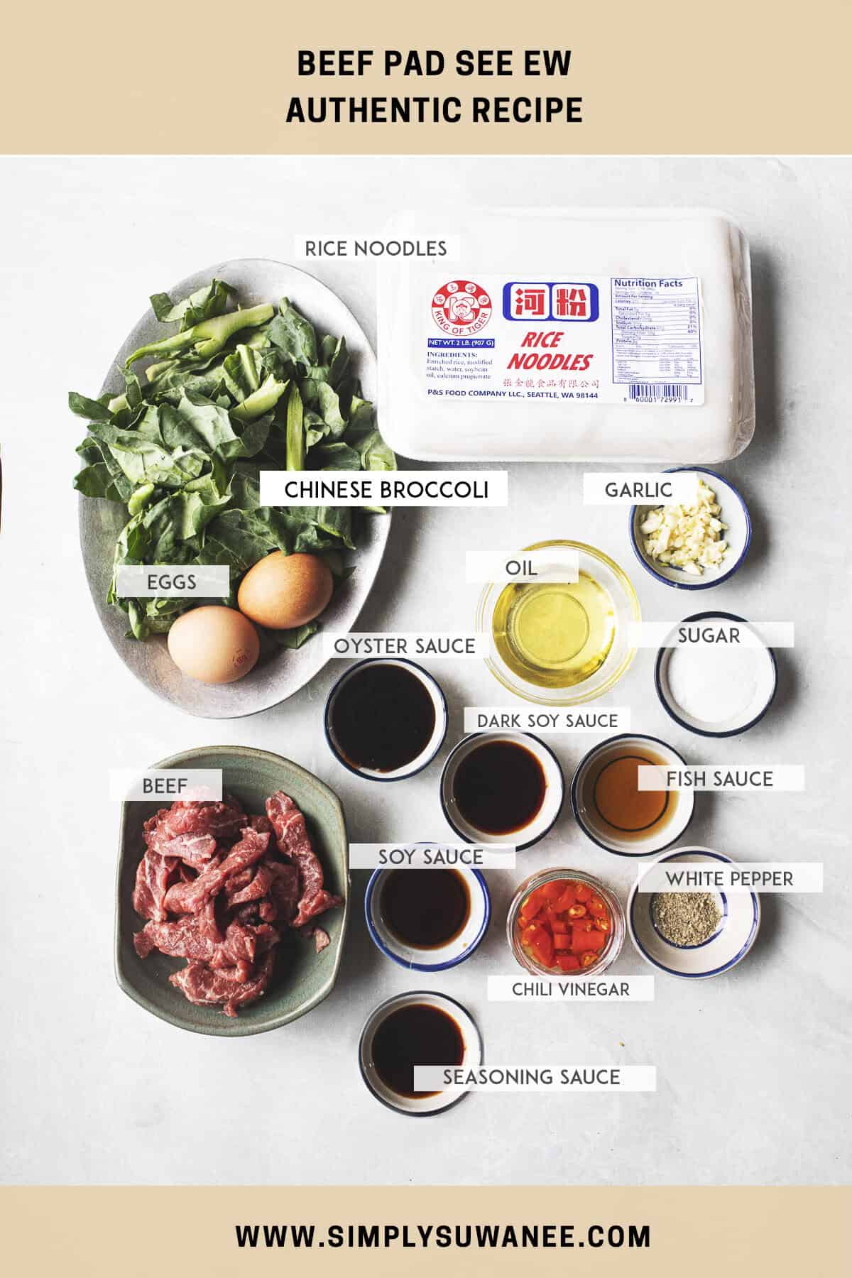 easy beef pad see ew ingredients on the table. 