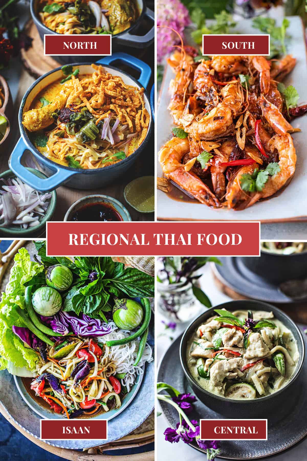 A 4-image collage with "regional Thai food" text overlay.