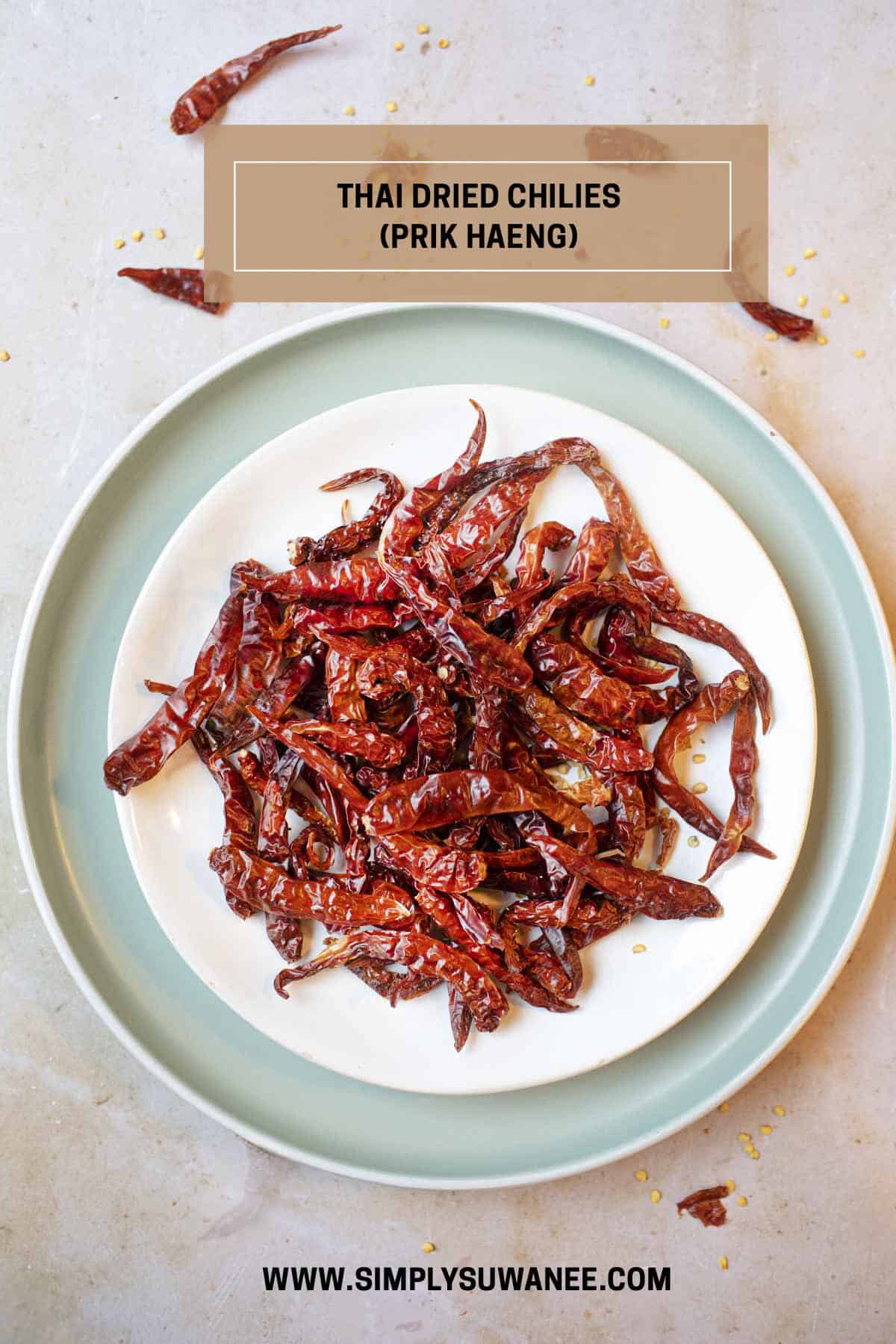Thai dried chilies on a plate.