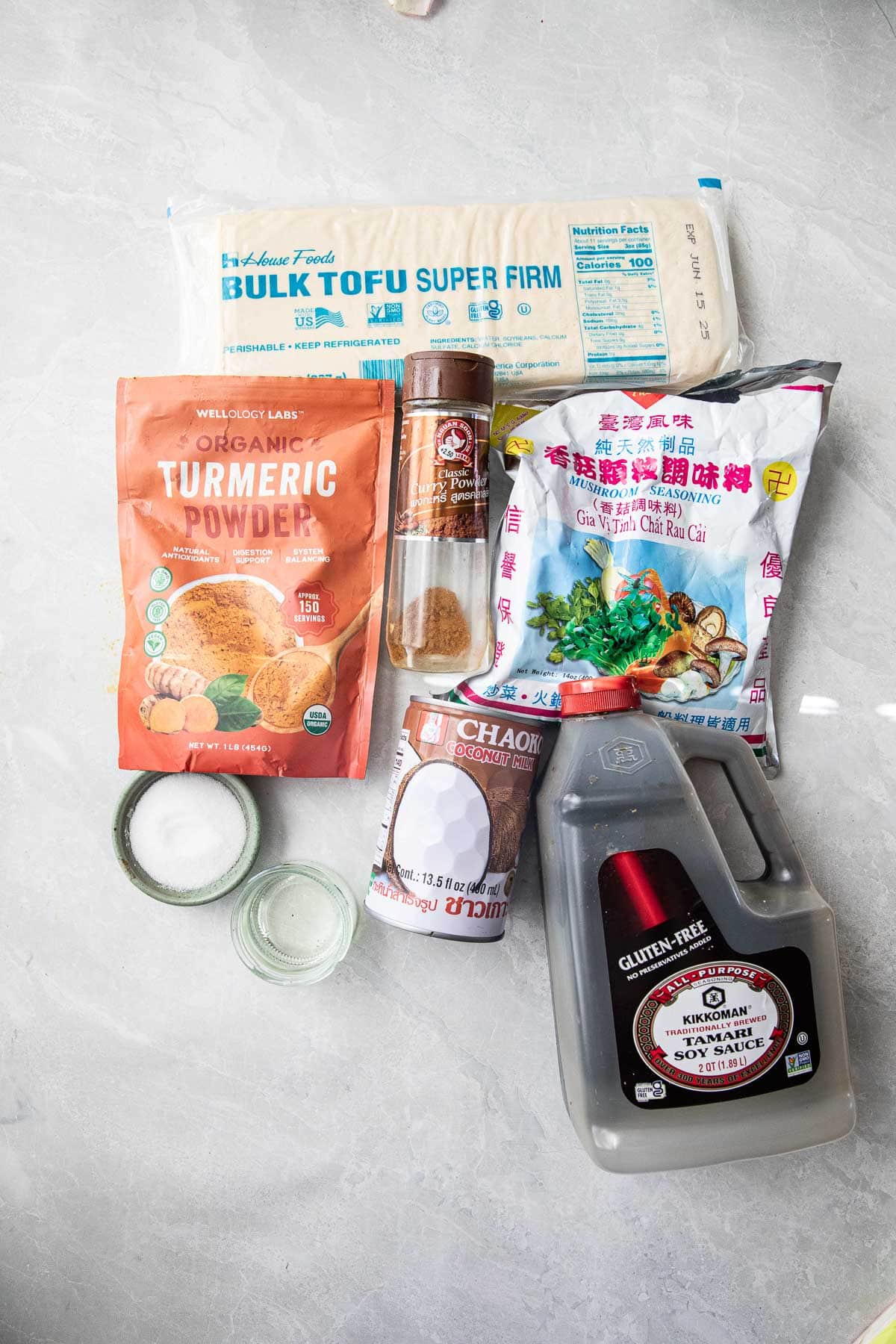 Ingredients for Satay tofu on the counter.