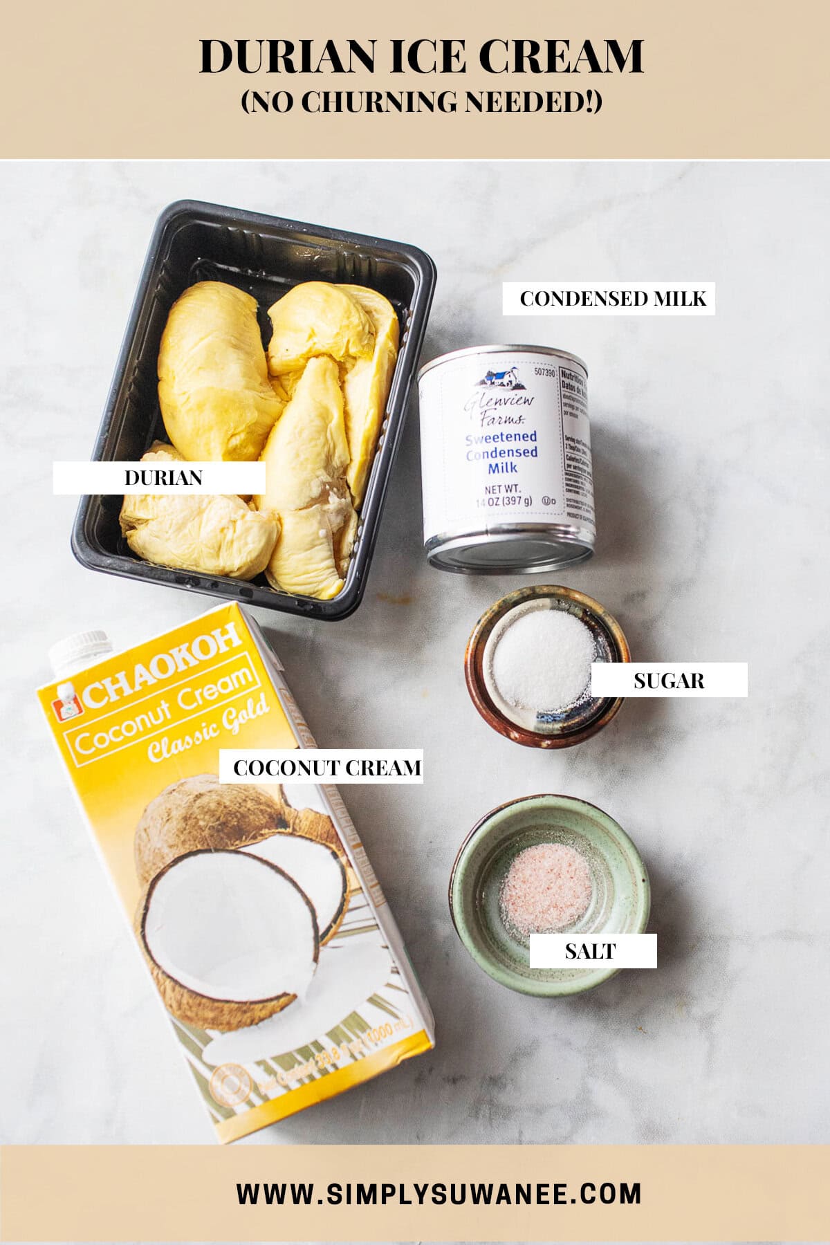 Durian Ice Cream Ingredients on a table. 