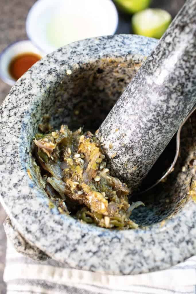 Thai northern dip in a mortar and pestle.