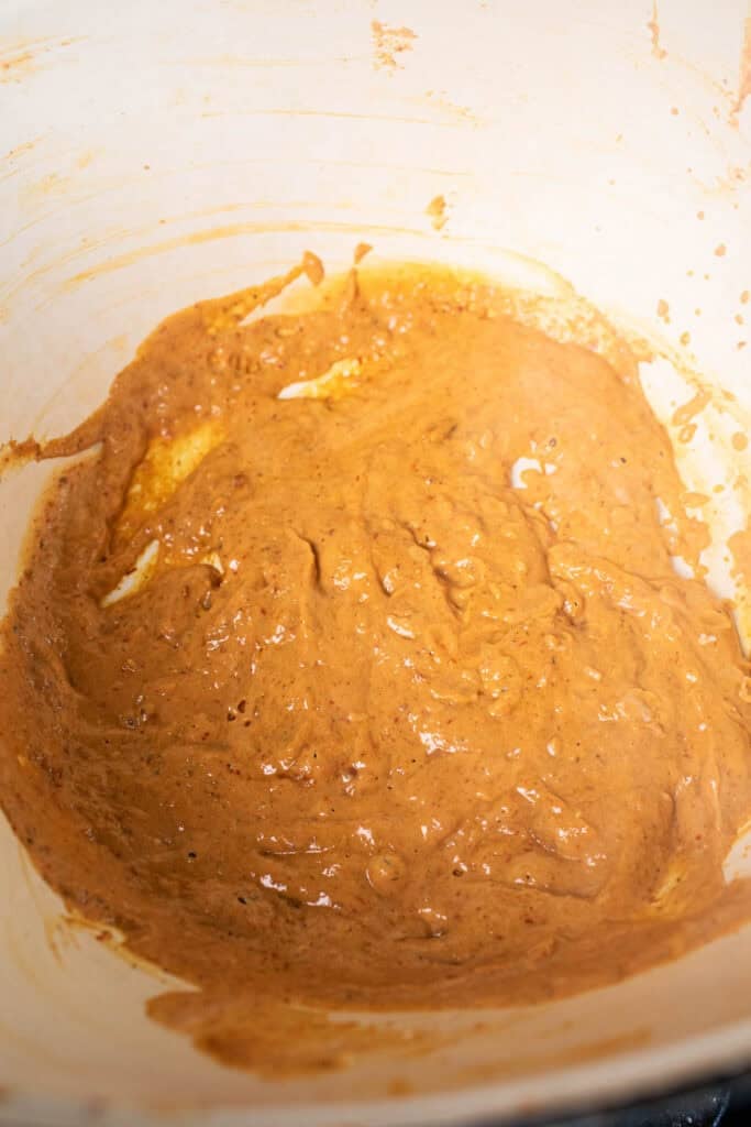 Thai red curry sauce in a pot.