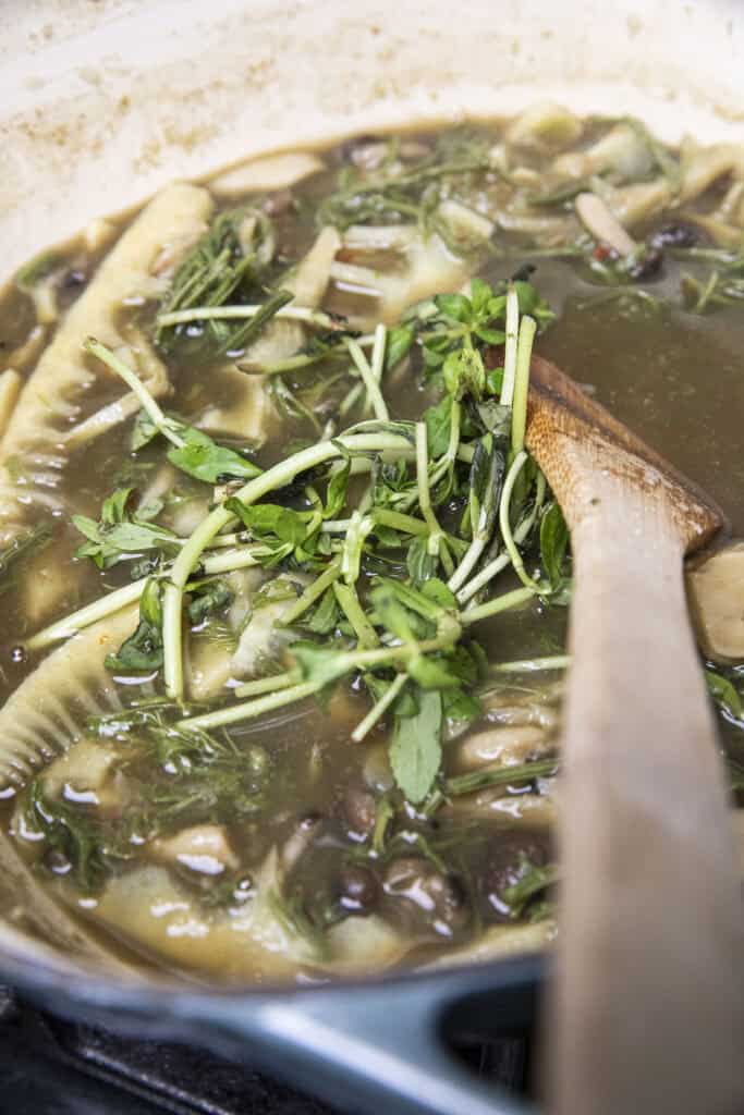 bamboo soup recipe in a pot on the stove.