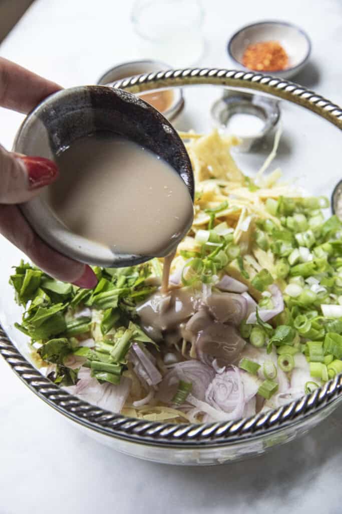 Authentic Isaan bamboo shoot salad made with fermented fish sauce.