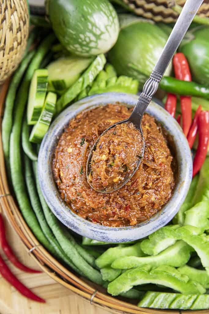 Close-up of Jeow Bong showing thick, rustic chili paste texture.