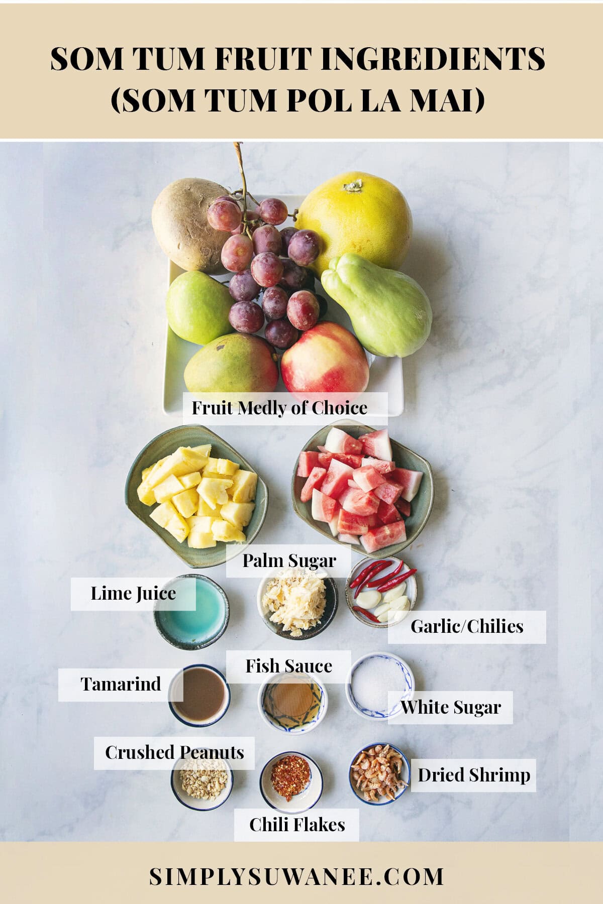 Thai fruit salad som tum pol la mai ingredients.