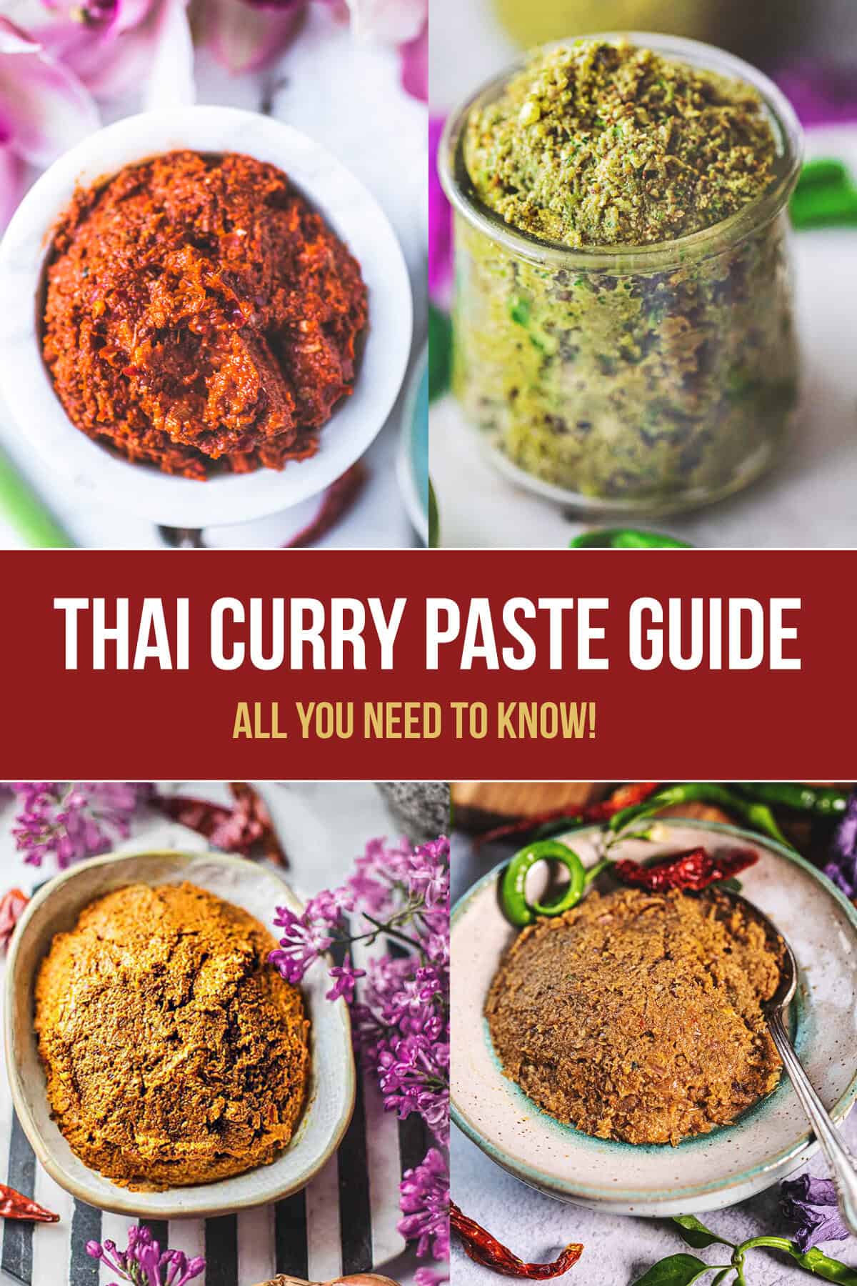 The different types of thai curry paste.