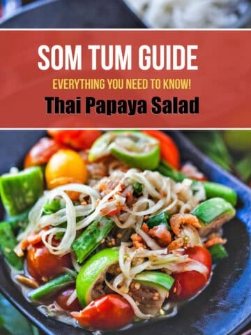 A Som Tum guide image for how to make thai papaya salad.