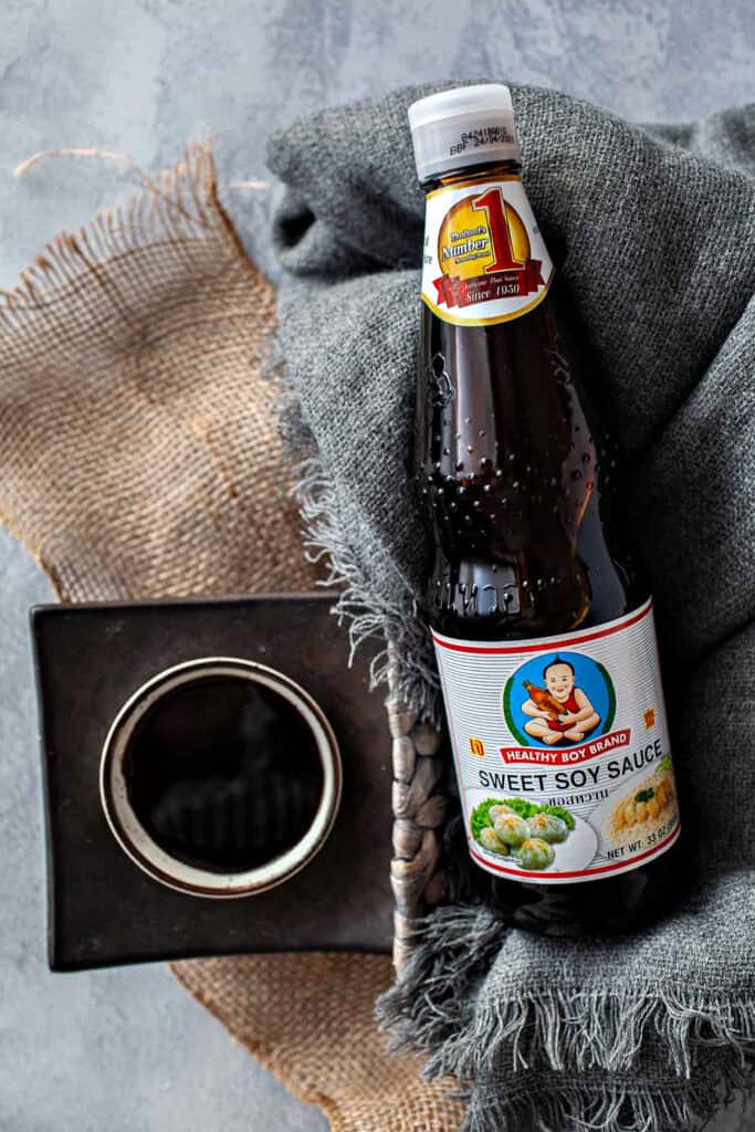 Healthy boy brand Thai sweet soy sauce bottle used for Pad See Ew and noodle dishes.