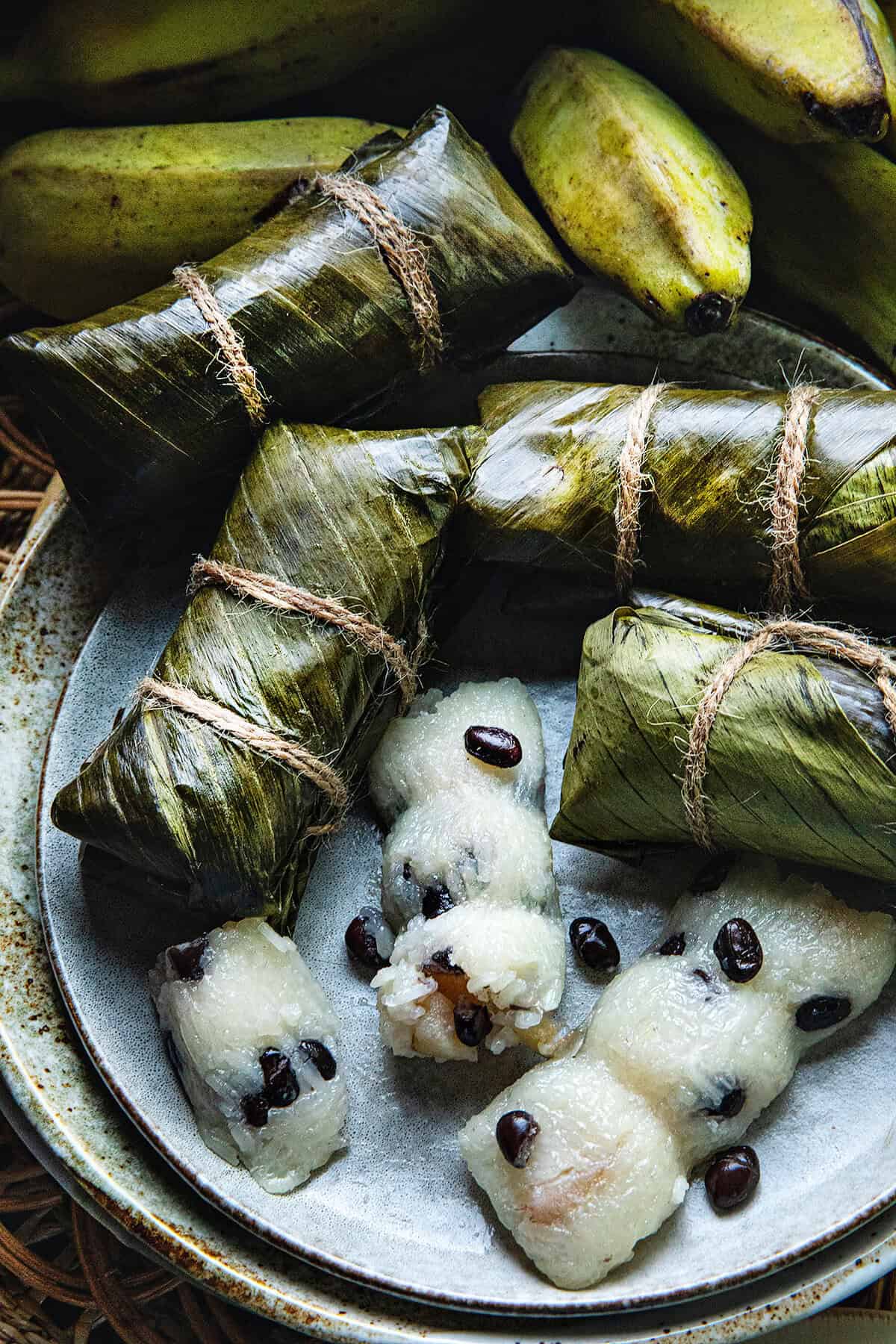 Khao Tom Mud Thai banana sticky rice wrapped in banana leaves.