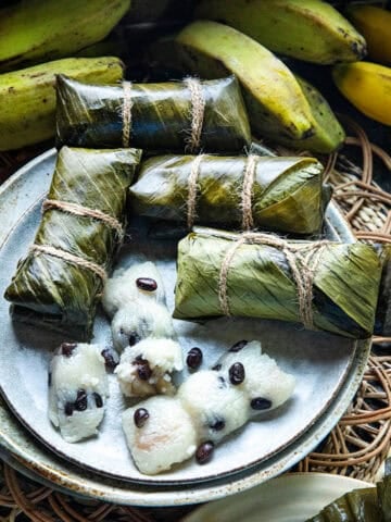 Tom Mud, a traditional Thai dessert with coconut sticky rice.